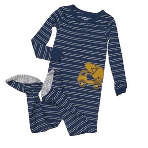 NWOT - Navy Striped Kids Footie with Yellow Truck by Carter’s